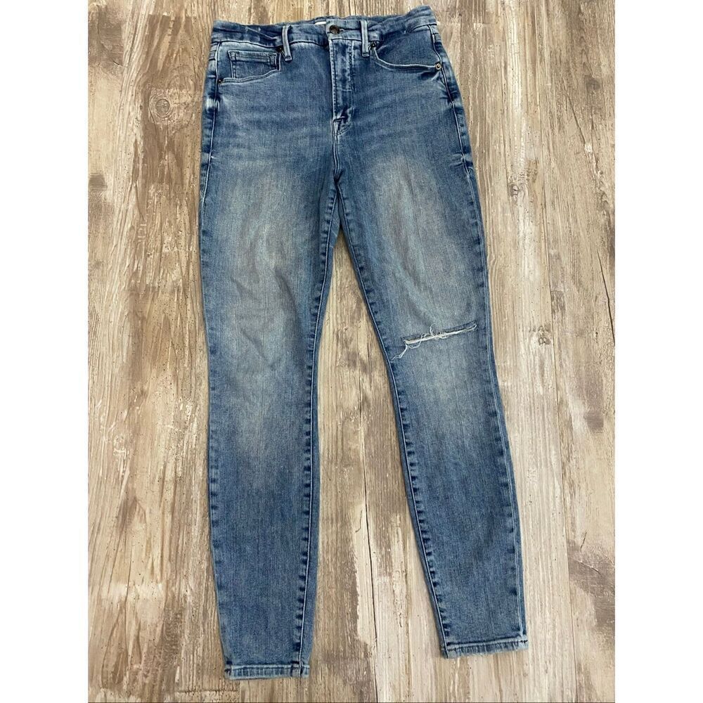Good American High Rise Skinny Jeans Distressed Women’s Sz 8/29